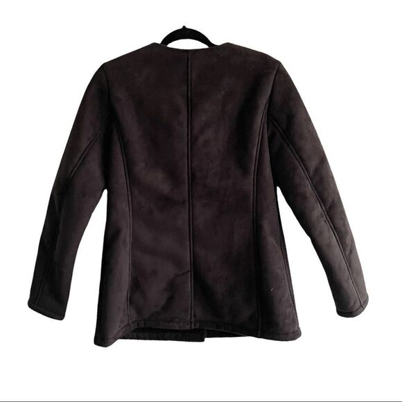 LAUNDRY BY SHELLI SEGAL Faux Suede Shearling Asymmetrical Winter Jacket Black S - Picture 5 of 7